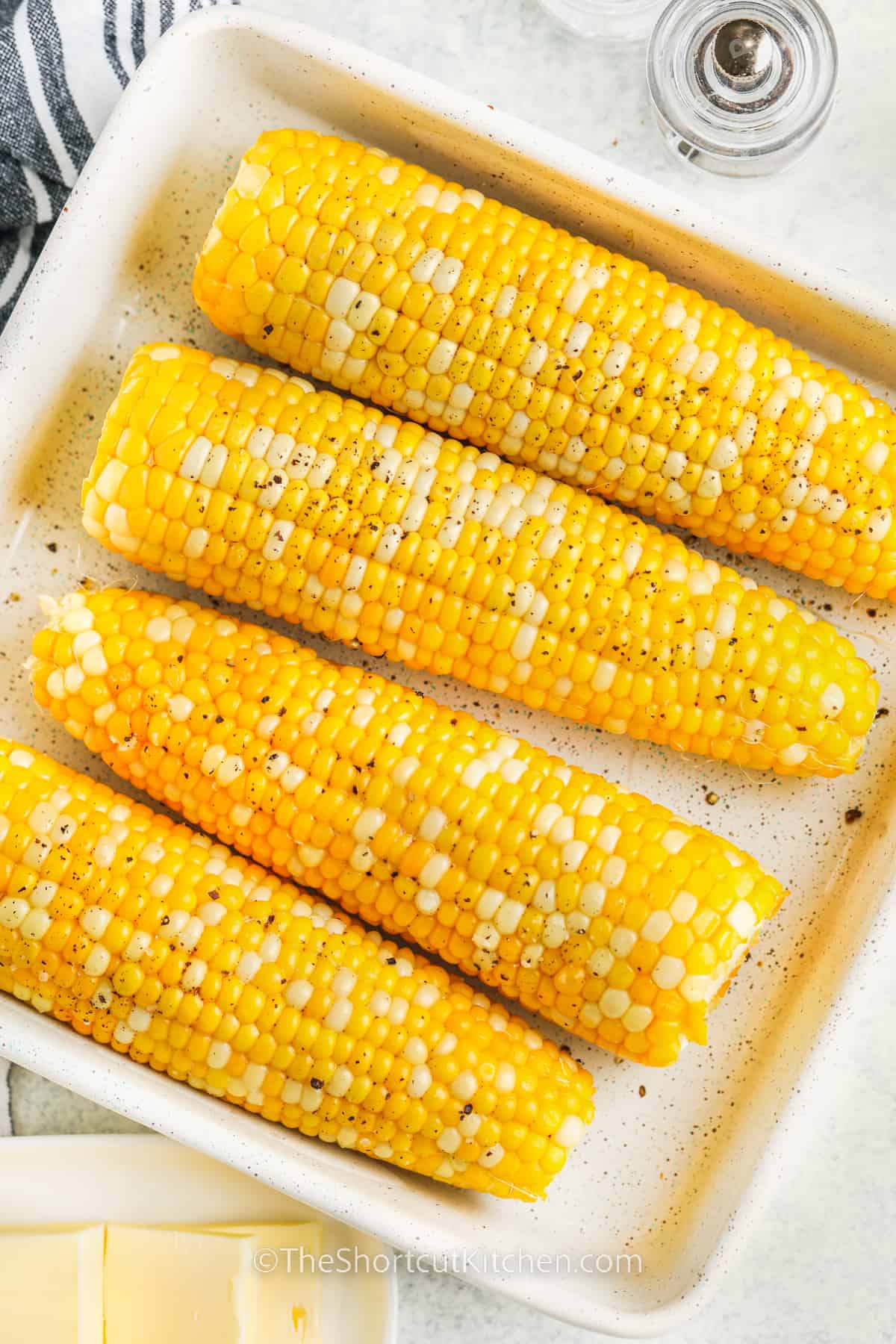 Baked Corn On The Cob with salt and pepper