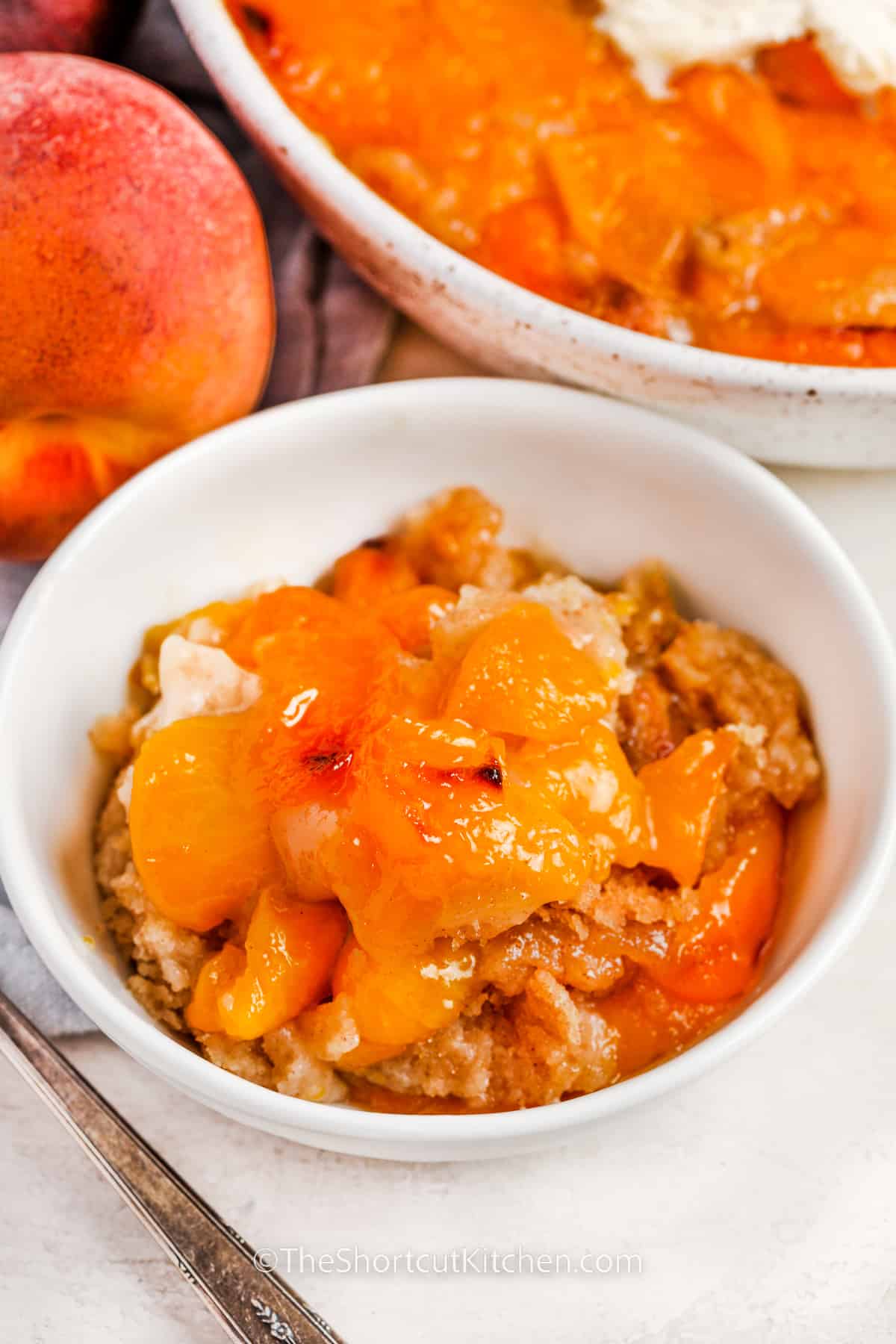 bowl of Bisquick Peach Cobbler Recipe