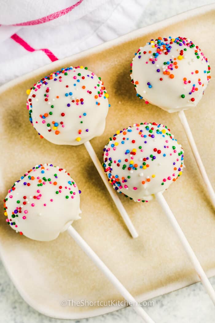 plated Easy Cake Pop Recipe with sprinkles