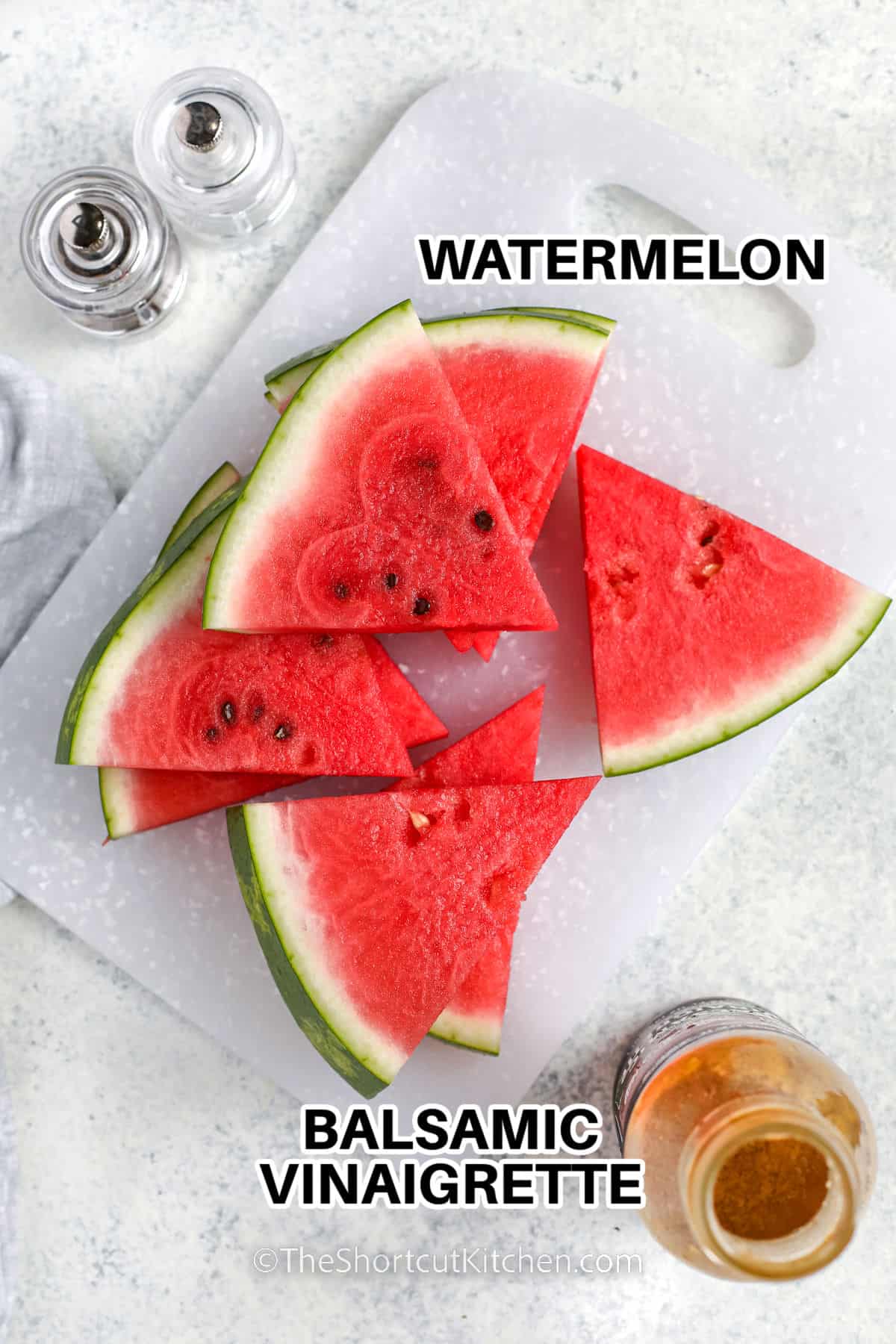 watermelon and balsamic vinaigrette with labels to make Grilled Watermelon