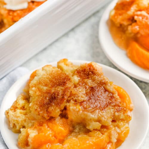 plated slice of Peach Dump Cake