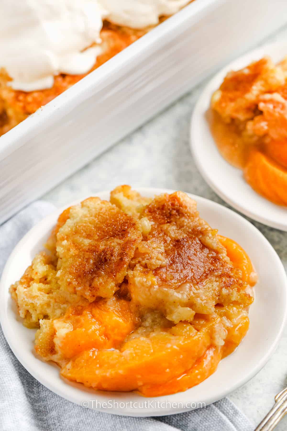 plated slice of Peach Dump Cake