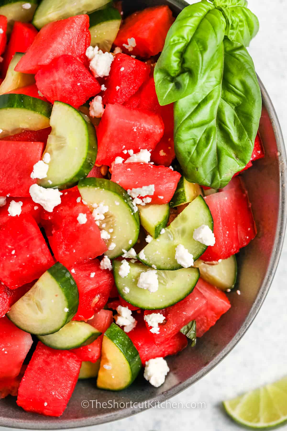 close up of Watermelon Cucumber Salad