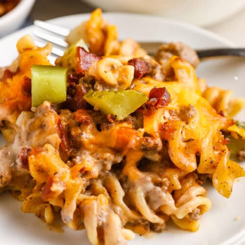 a serving of bacon cheeseburger casserole