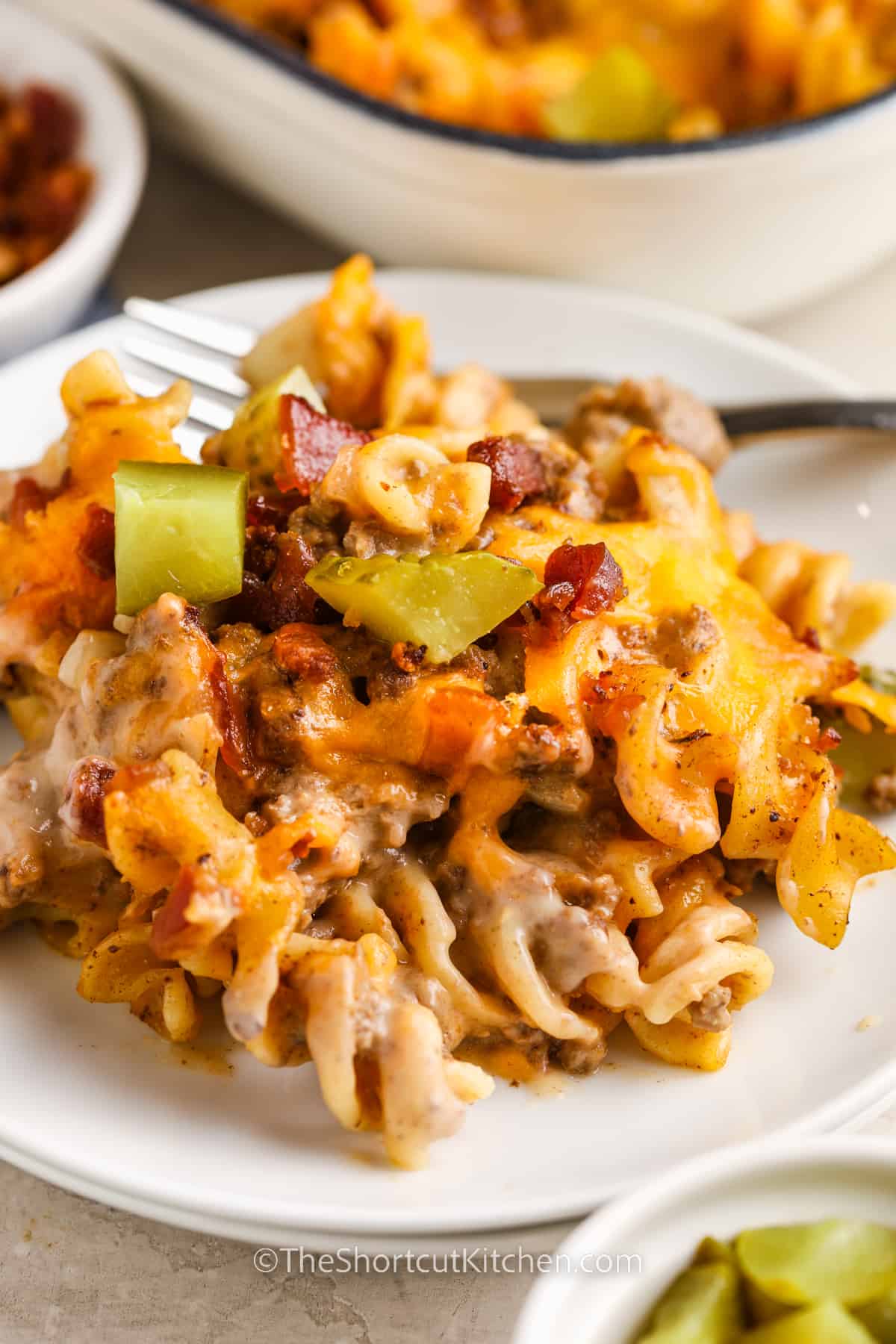 a serving of bacon cheeseburger casserole