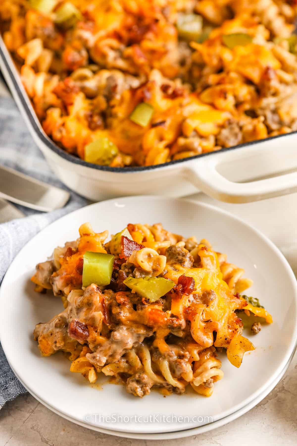 a serving of bacon cheeseburger casserole