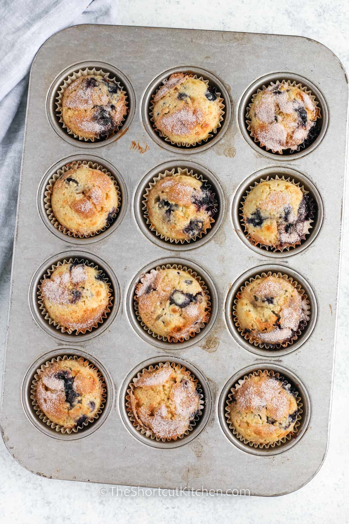 baked Easy Blueberry Muffins in the muffin tin