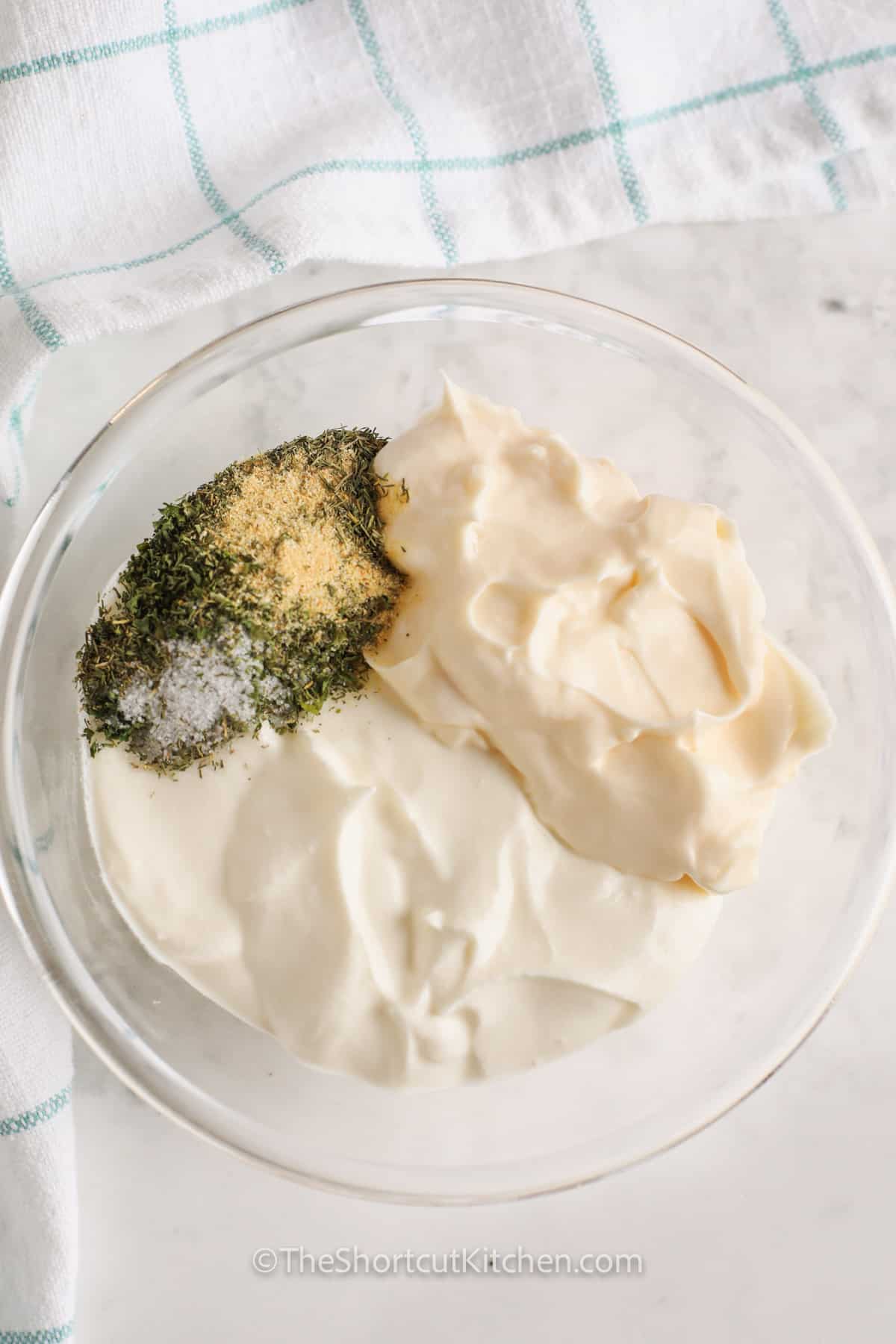 ingredients in a bowl to make Homemade Chip Dip