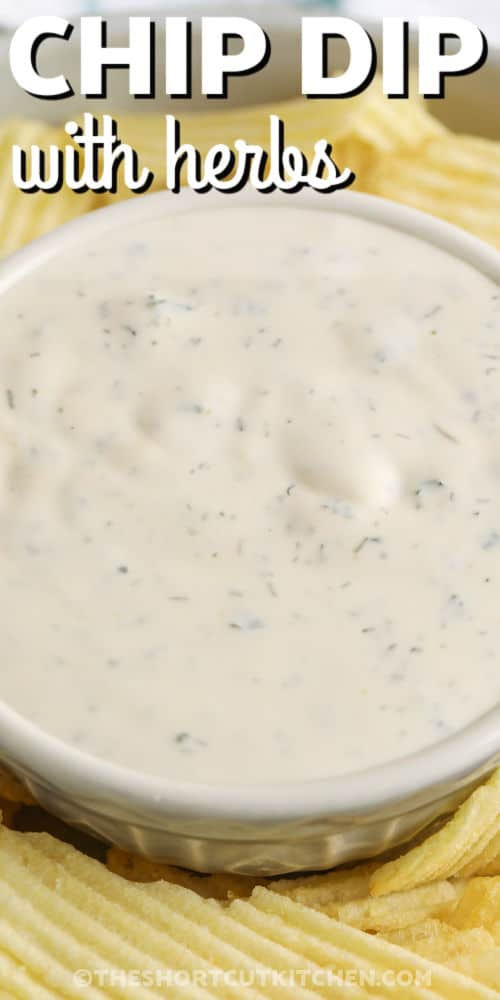 close up of Homemade Chip Dip with a title