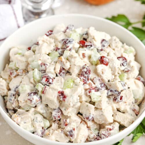 cranberry chicken salad prepared in a bowl