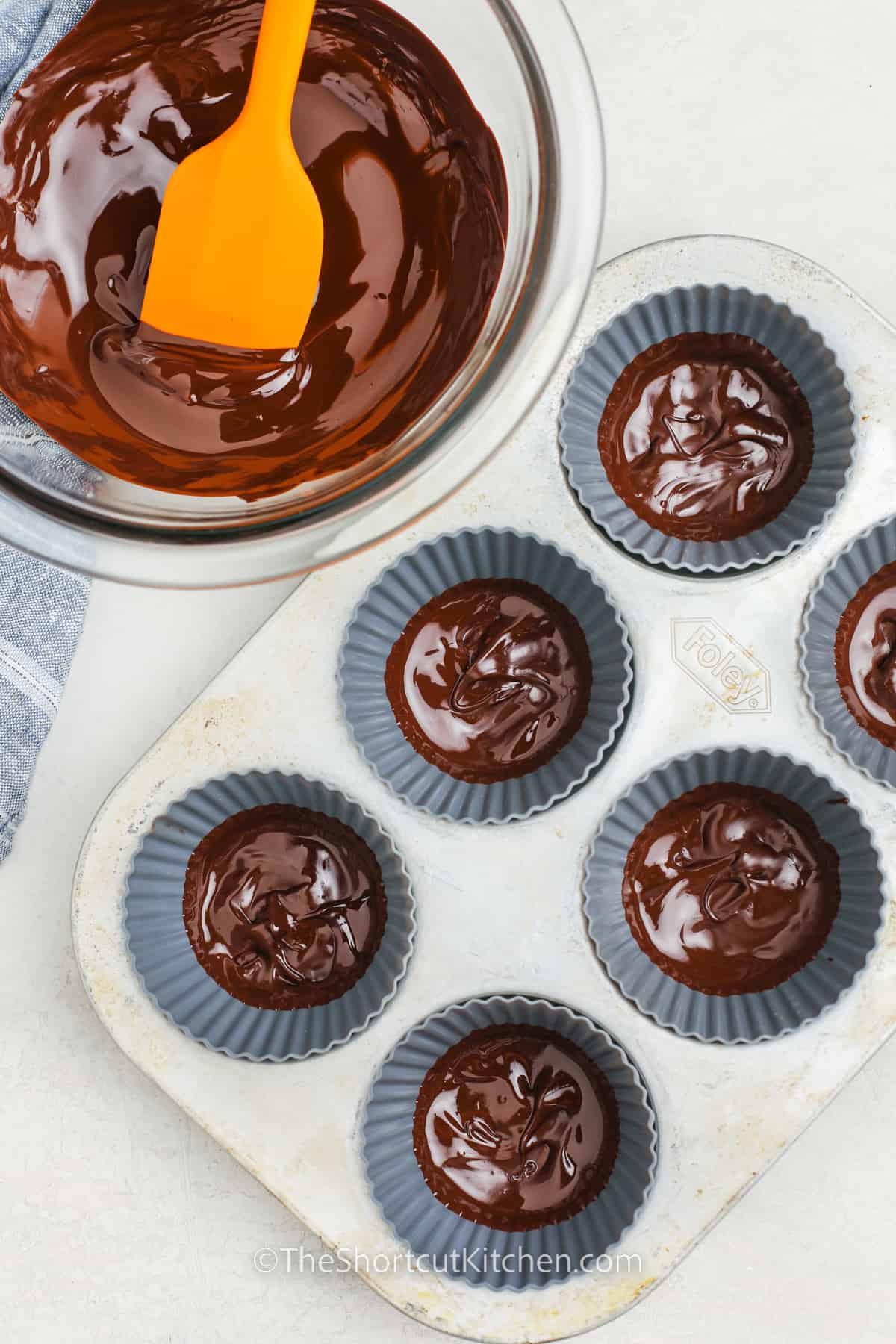 melted chocolate added to silicon muffin liners