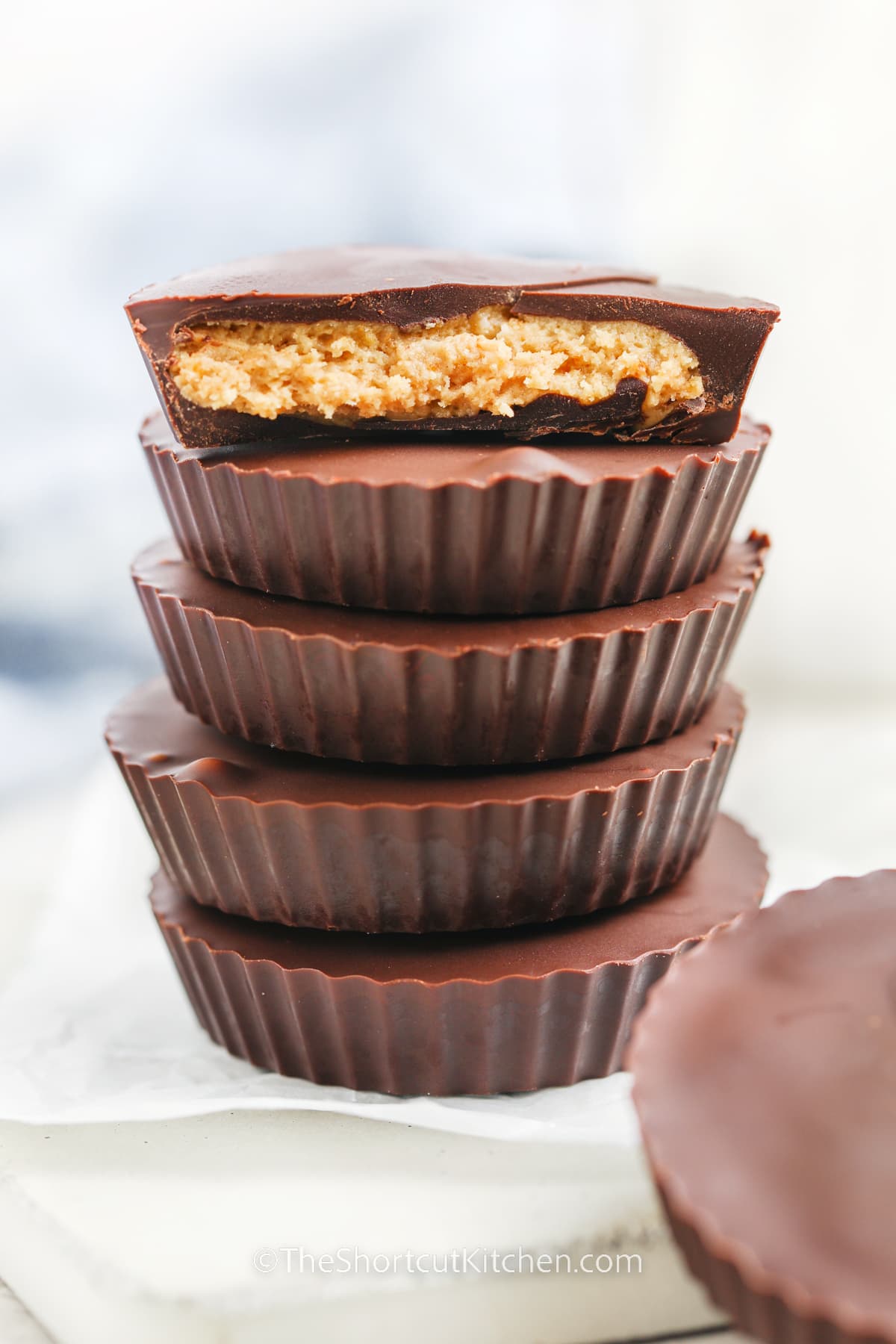 A stack of five homemade peanut butter cups