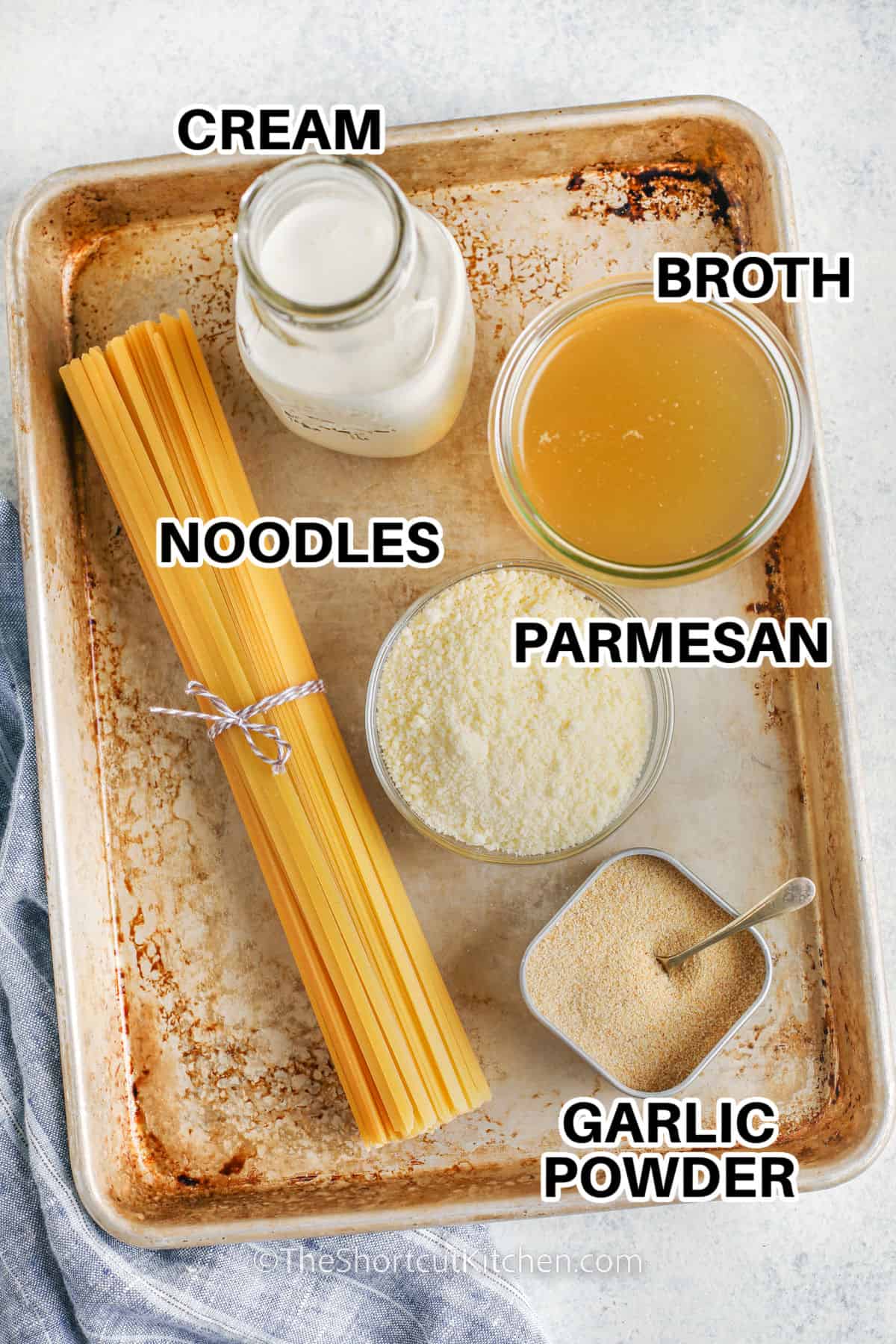 ingredients to make one pot alfredo labeled