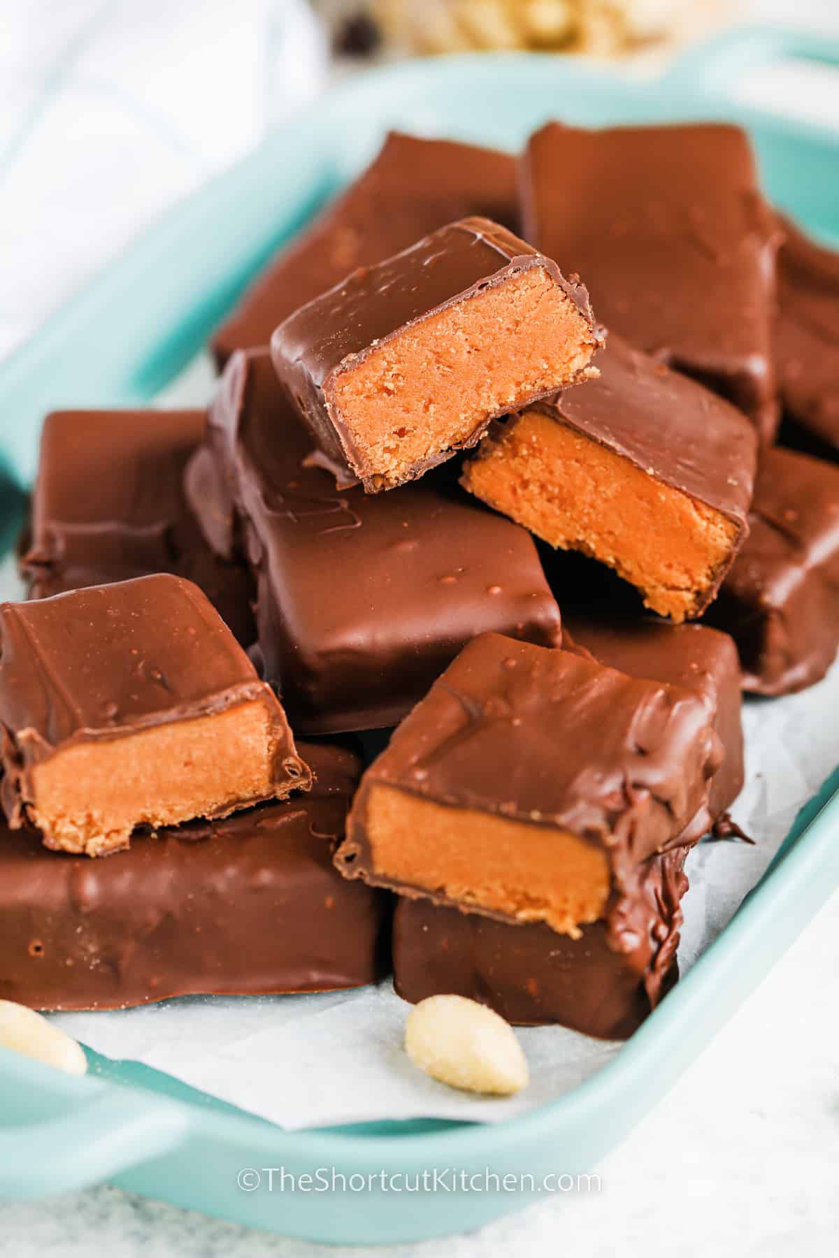 pieces of homemade butterfinger on a serving plate