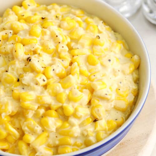 a bowl of crockpot creamed corn