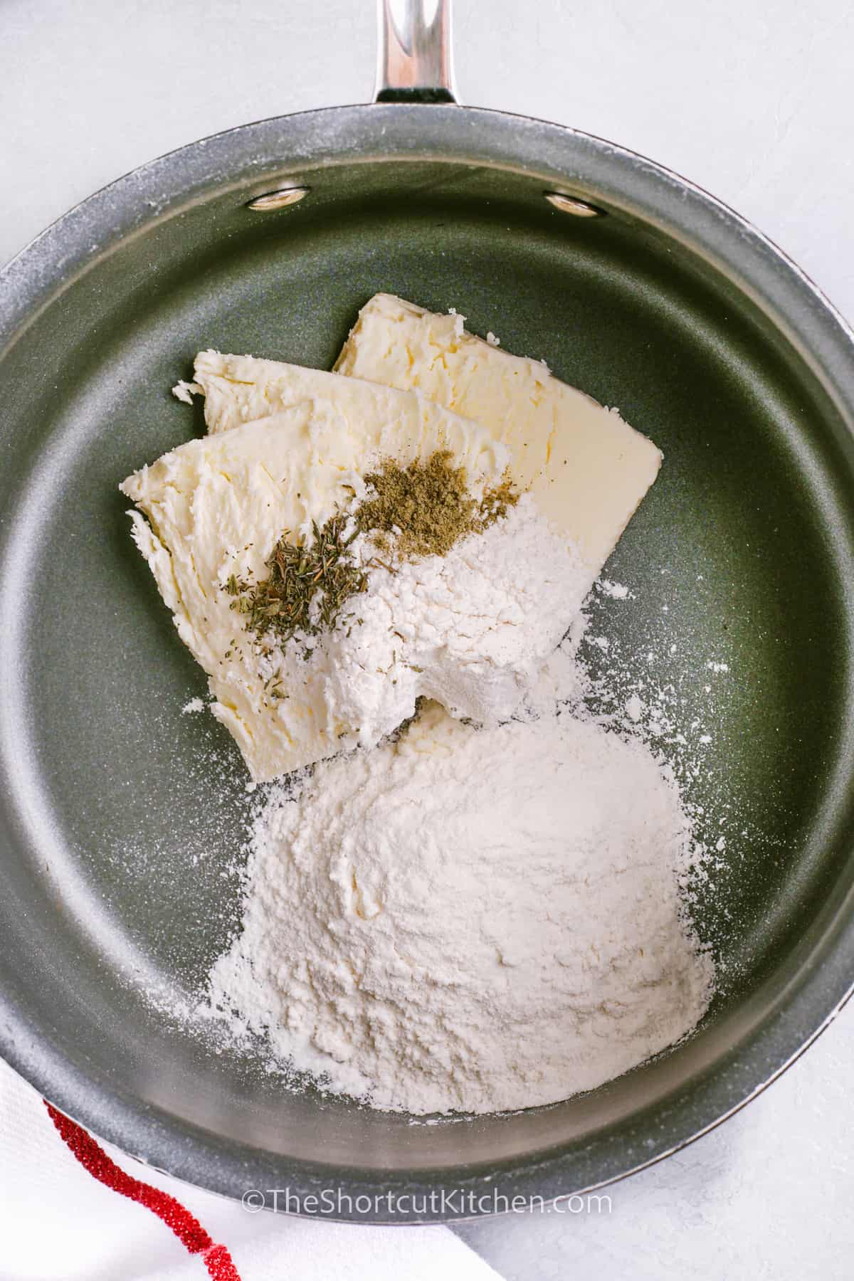 dry ingredients and butter in a pot to make turkey gravy without drippings