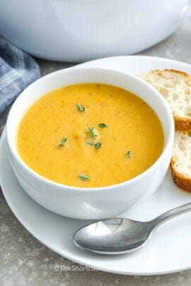 easy butternut squash soup in a bowl