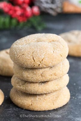 close up of molasses cookies in a stack