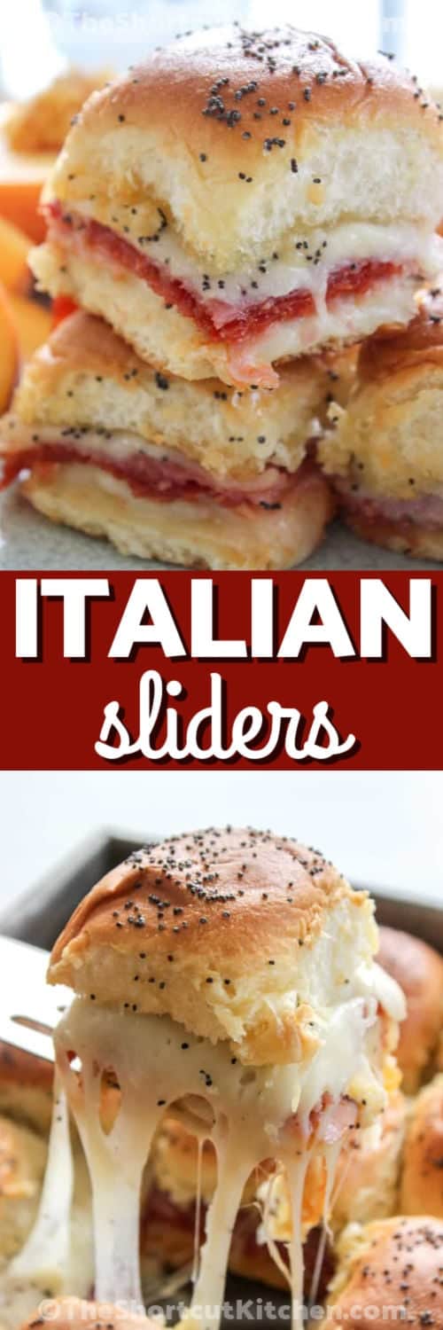 taking Easy Italian Sliders out of the pan and plated with a title