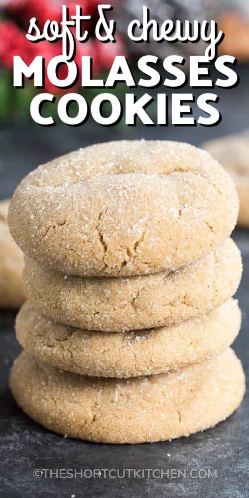 stack of molasses cookies with a title