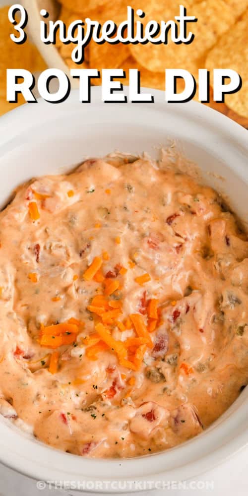 close up of Cream Cheese Rotel Dip Recipe with writing
