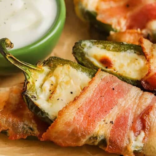 close up of Bacon Wrapped Jalapenos
