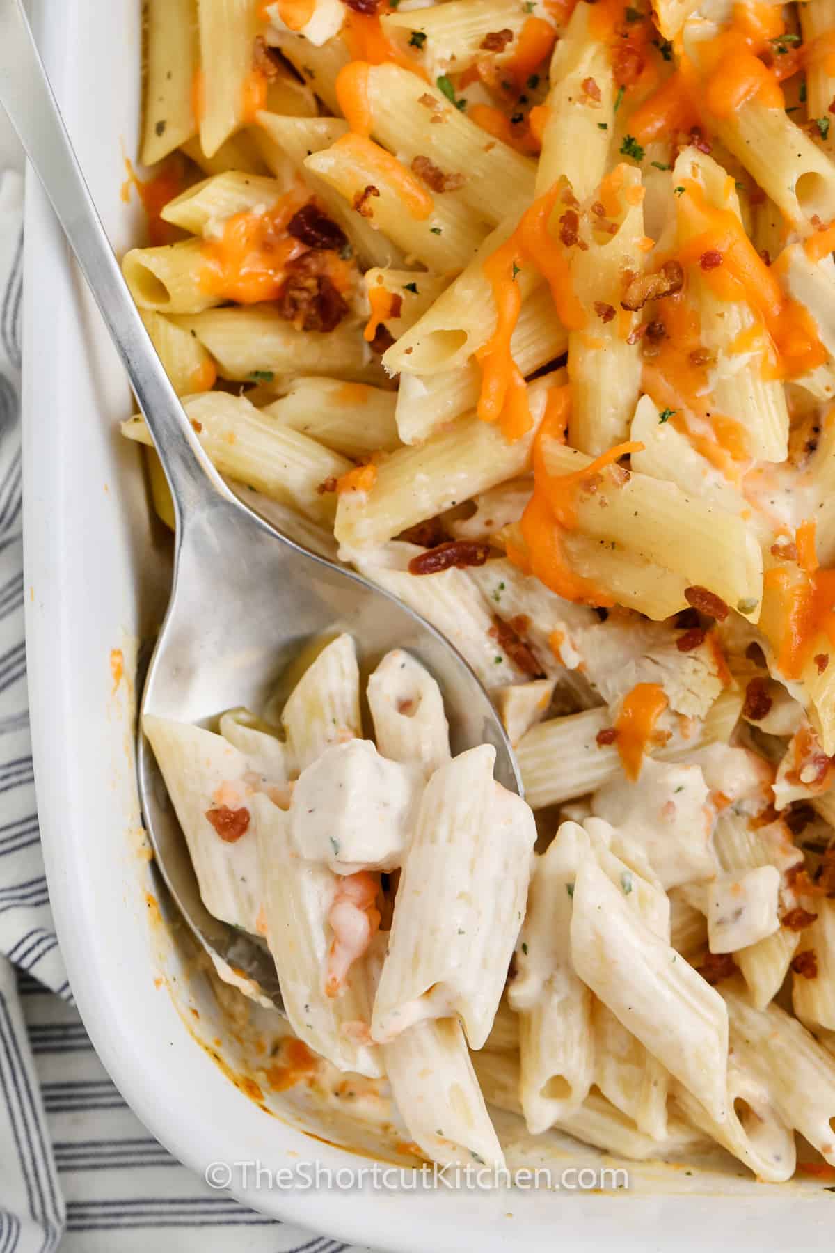 close up of Chicken Bacon Ranch Pasta in the dish