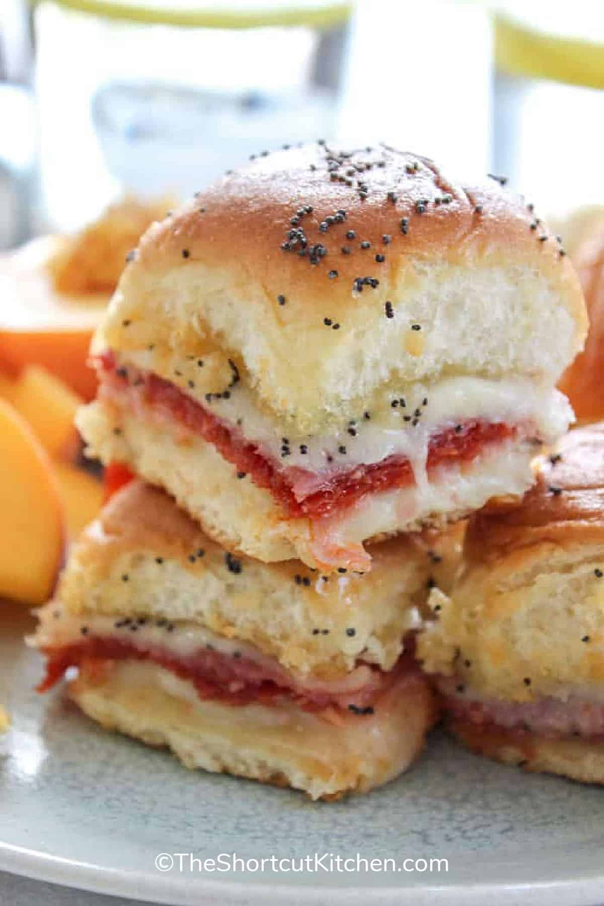 Easy Italian sliders piled on top of each other