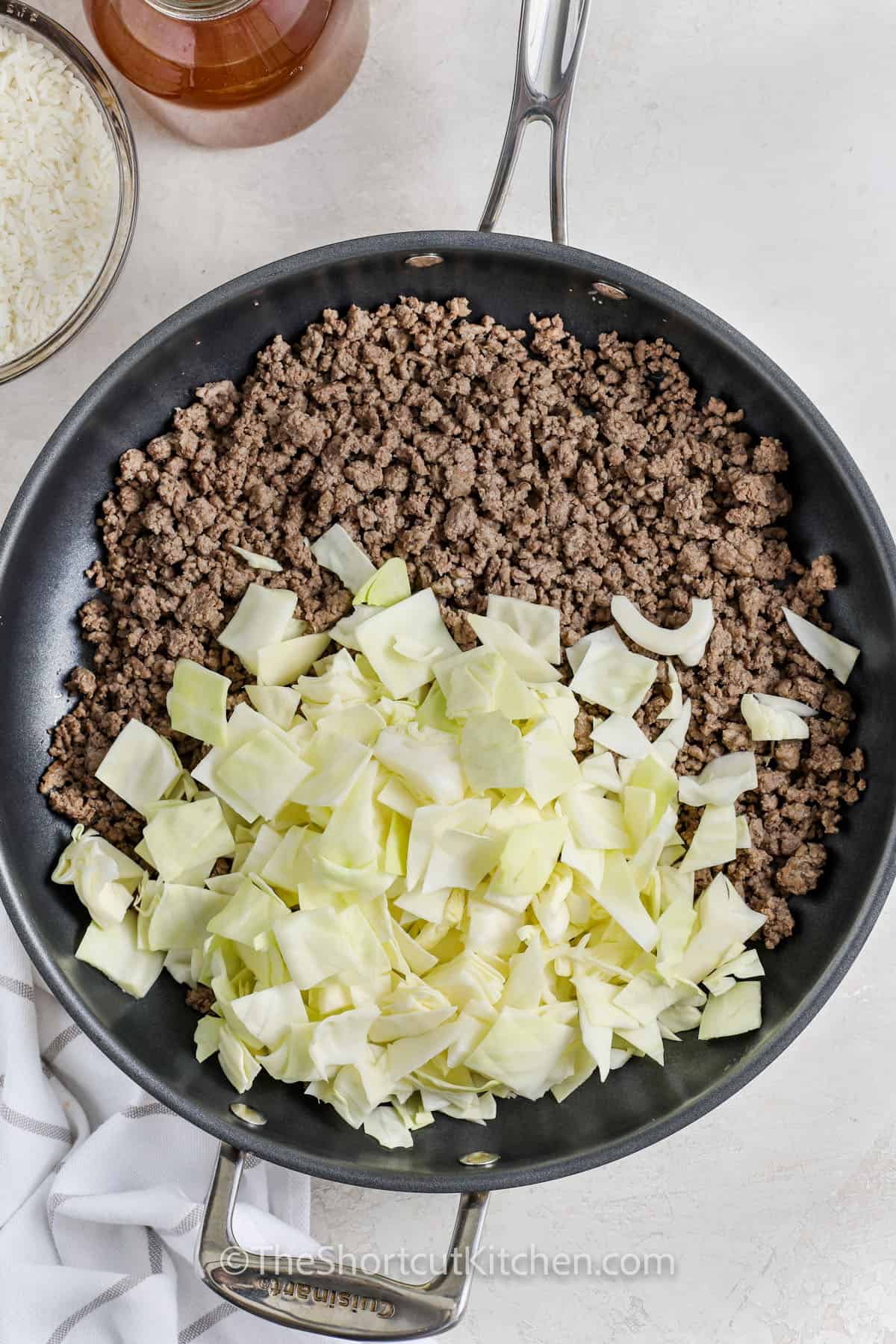 ground beef and cabbage in a frying pan
