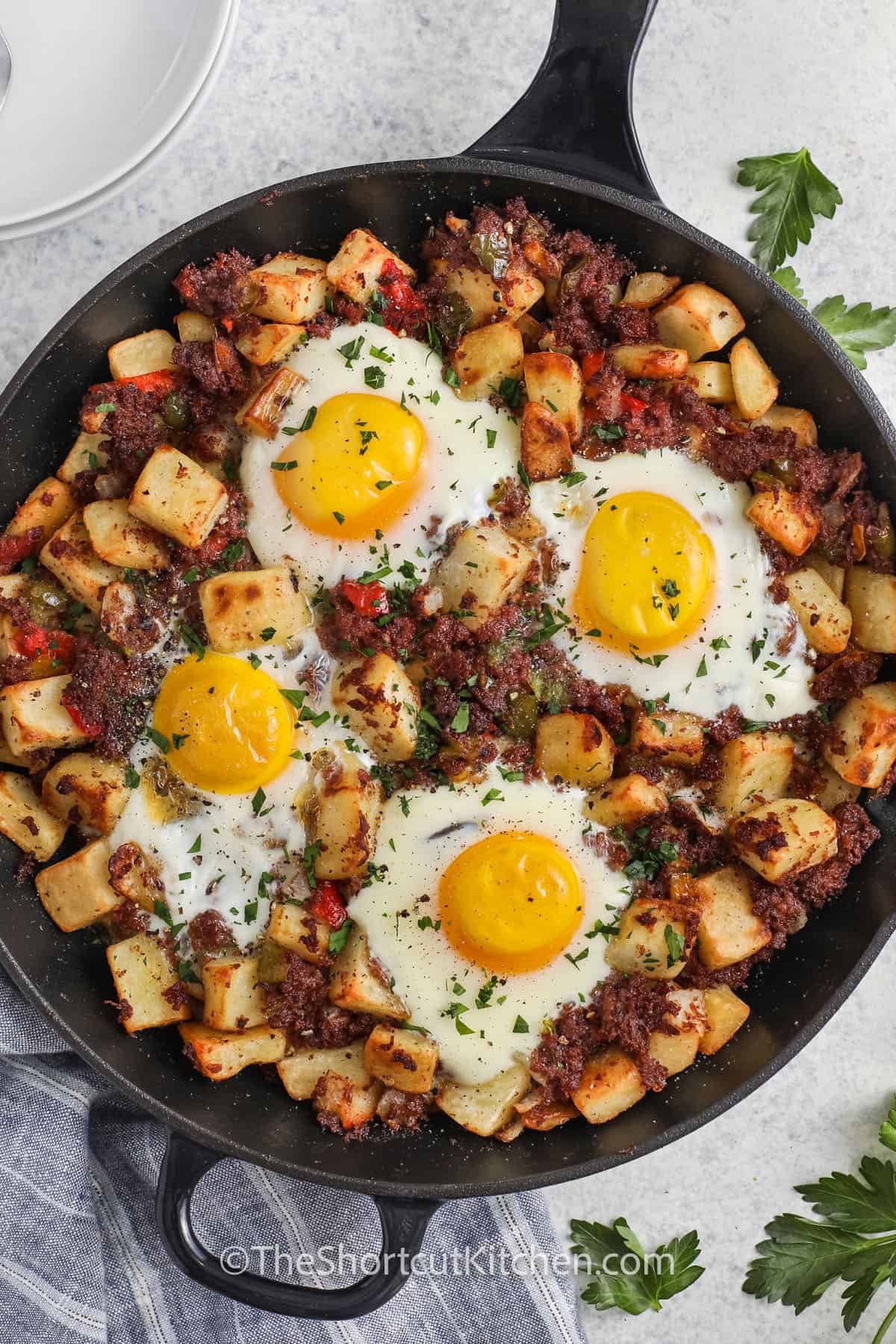 pan of Canned Corned Beef Hash