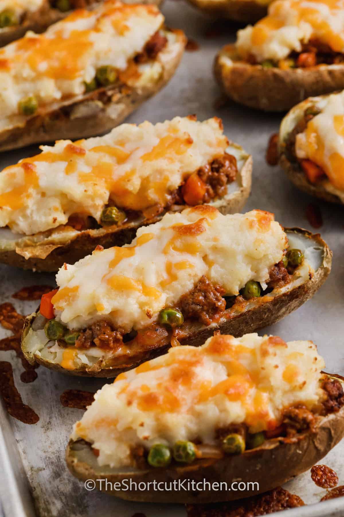 close up of Cottage Pie Baked Potatoes