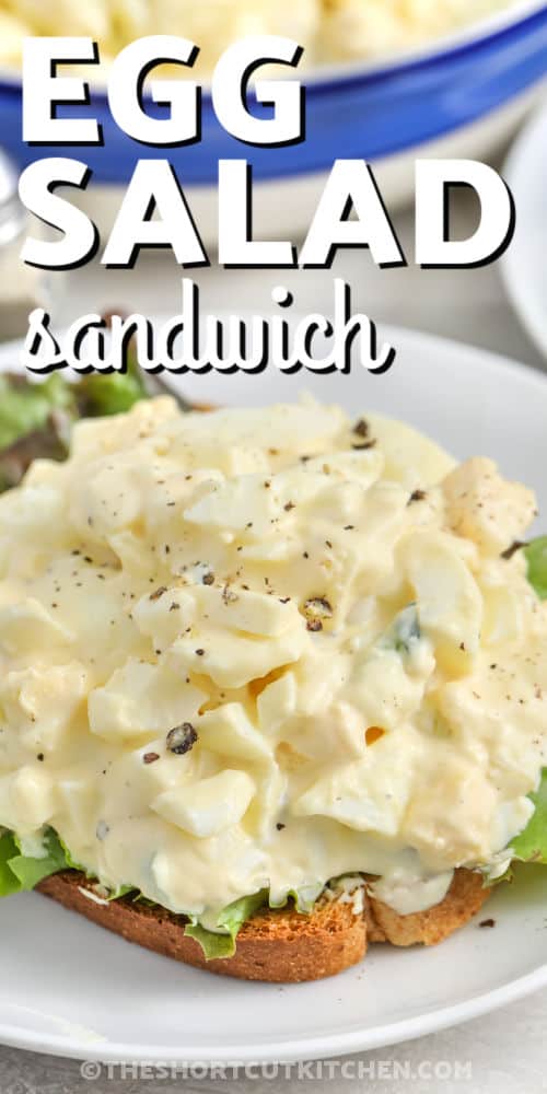 Best Egg Salad Recipe on bread and lettuce with a title