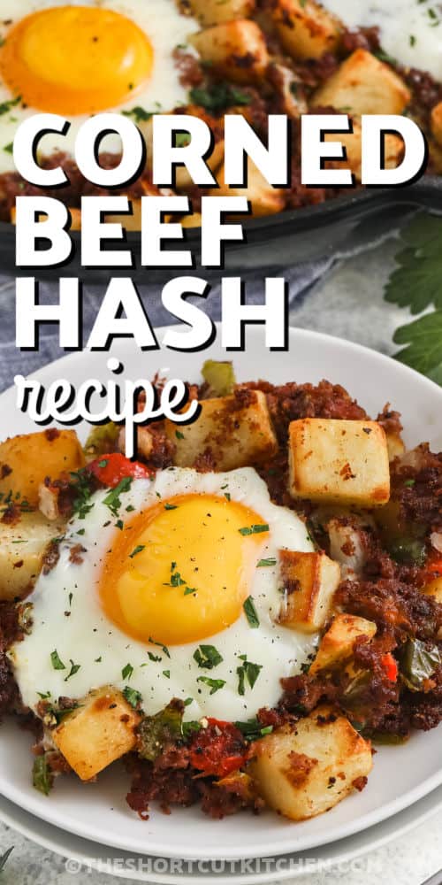 plated Canned Corned Beef Hash with writing
