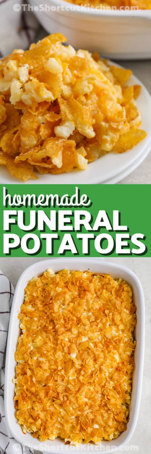 plated funeral potato recipe, and an entire funeral potato casserole under the title