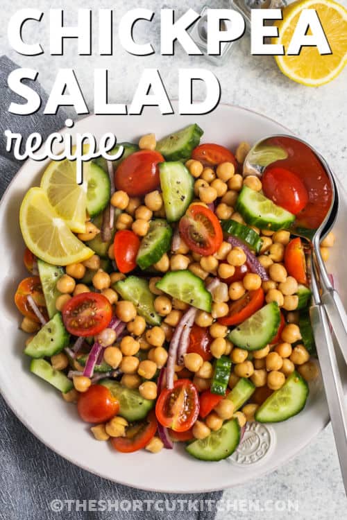Chickpea Salad Recipe with lemon and writing