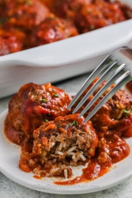 Porcupine Meatballs Recipe with a bite taken out