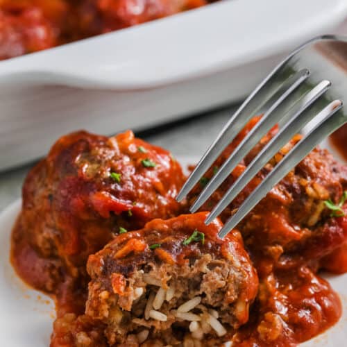 Porcupine Meatballs Recipe with a bite taken out