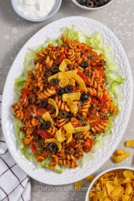 plated Taco Pasta Salad in white plate