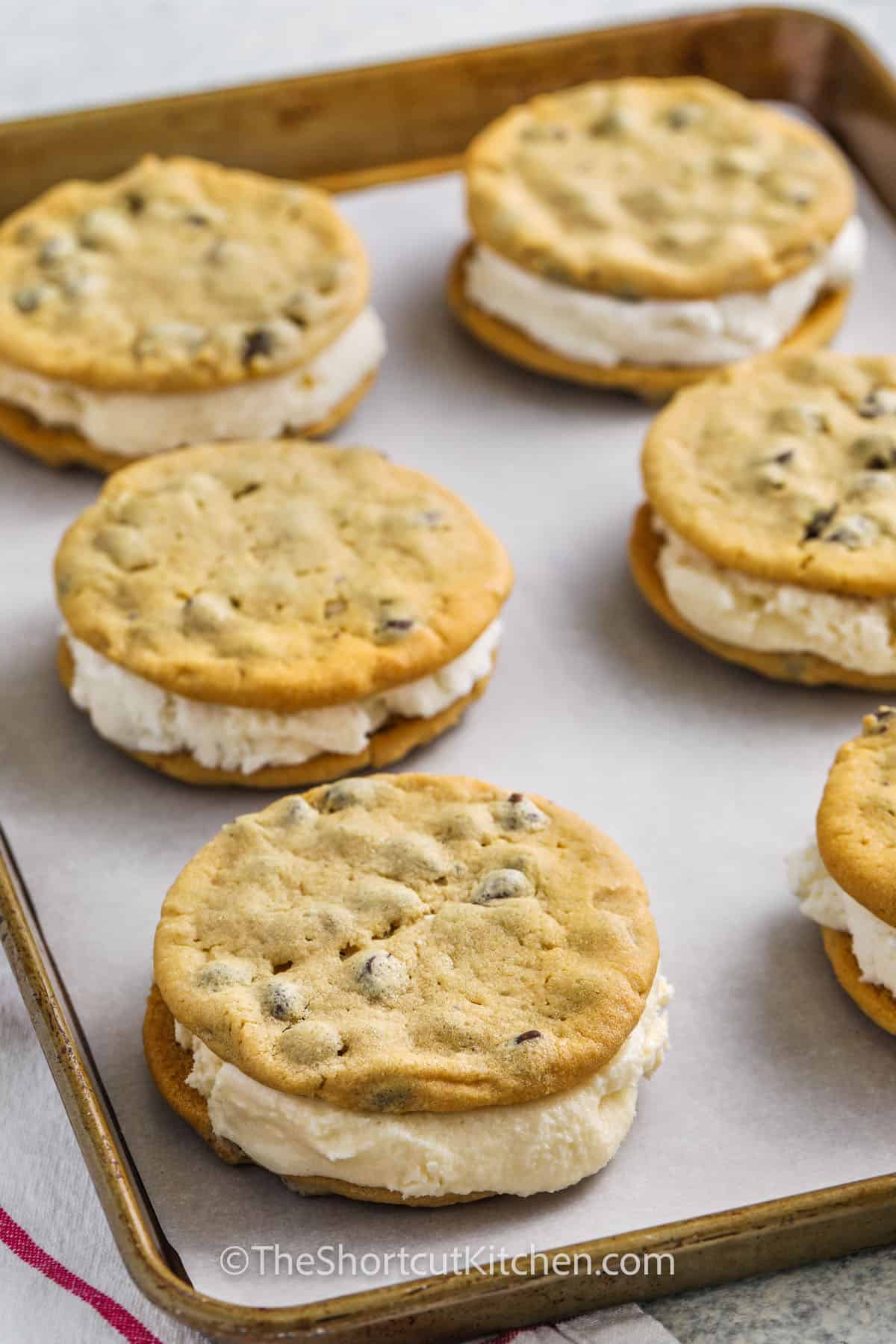 ice cream cookie sandwiches on a pan