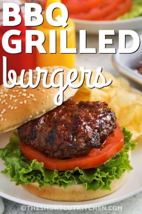 open faced BBQ Grilled Burgers with a title