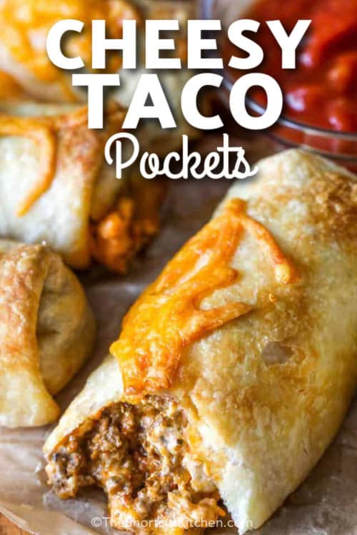 cheesy taco pockets with text