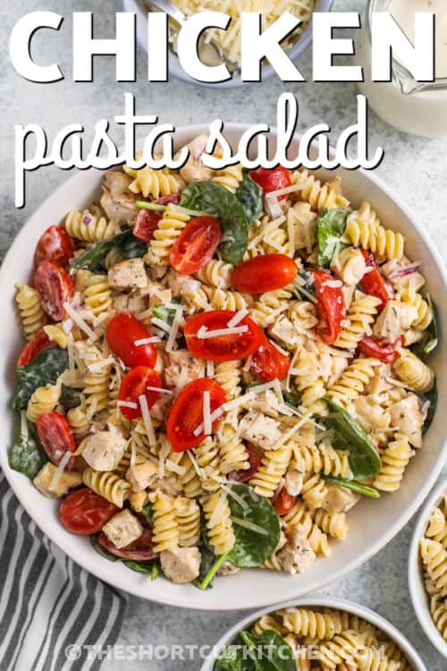 Chicken Pasta Salad with parmesan and a title