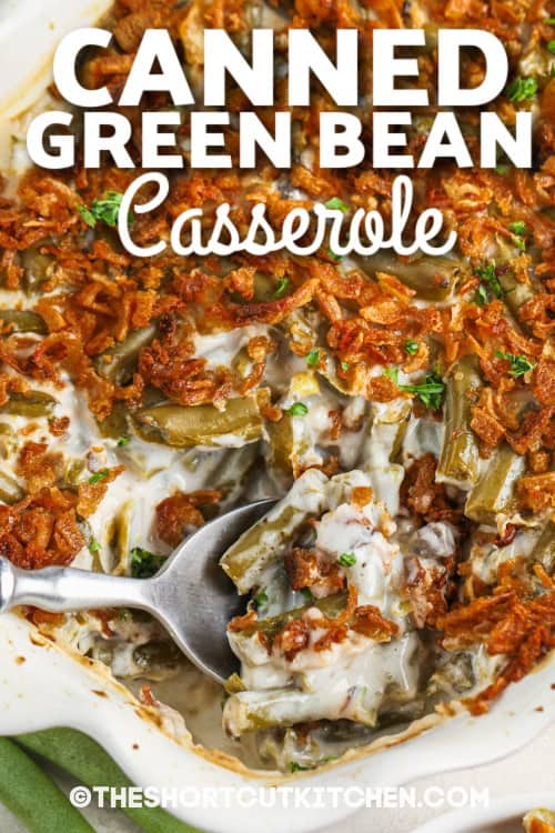 canned green bean casserole with text