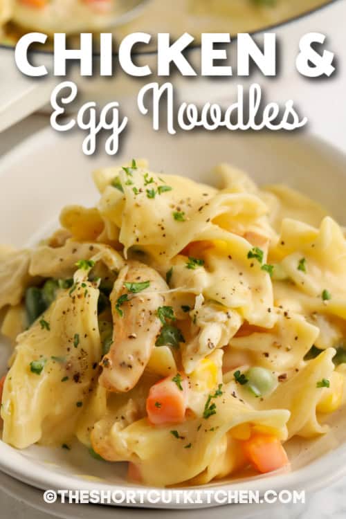 chicken and egg noodles with text