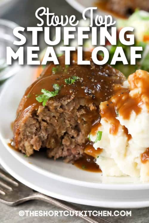 stove top stuffing meatloaf on a plate with text