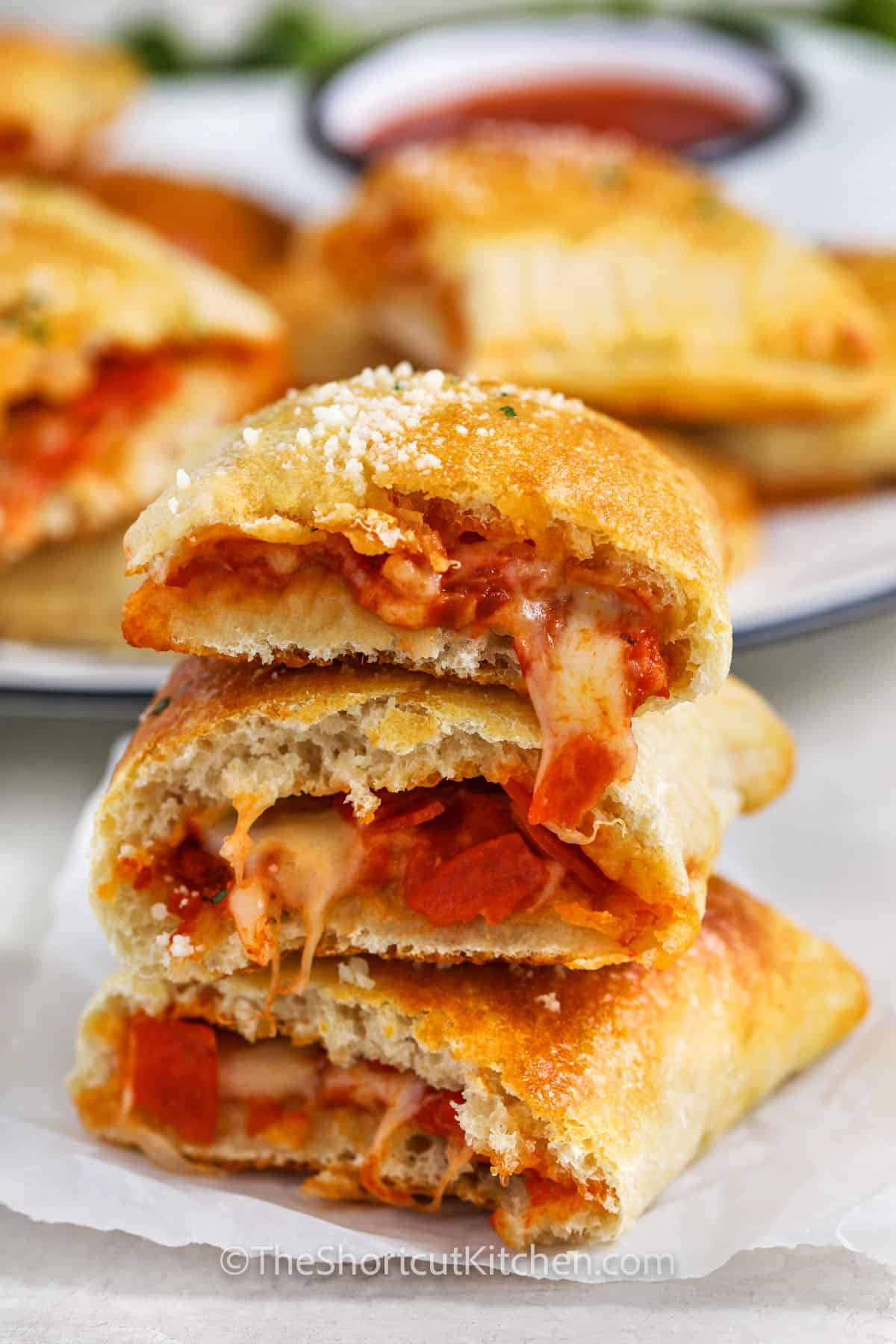 stack of Pizza Pockets pieces