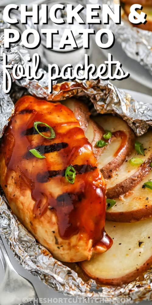 Chicken Foil Packets with potatoes and writing