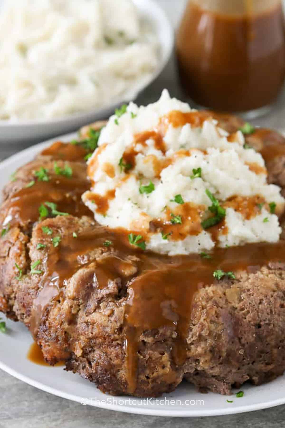stove top stuffing meatloaf and mashed potatoes on a plate