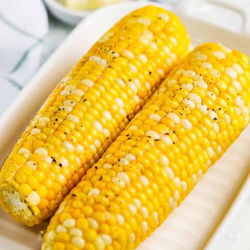 Microwave Corn In Husk with salt and pepper