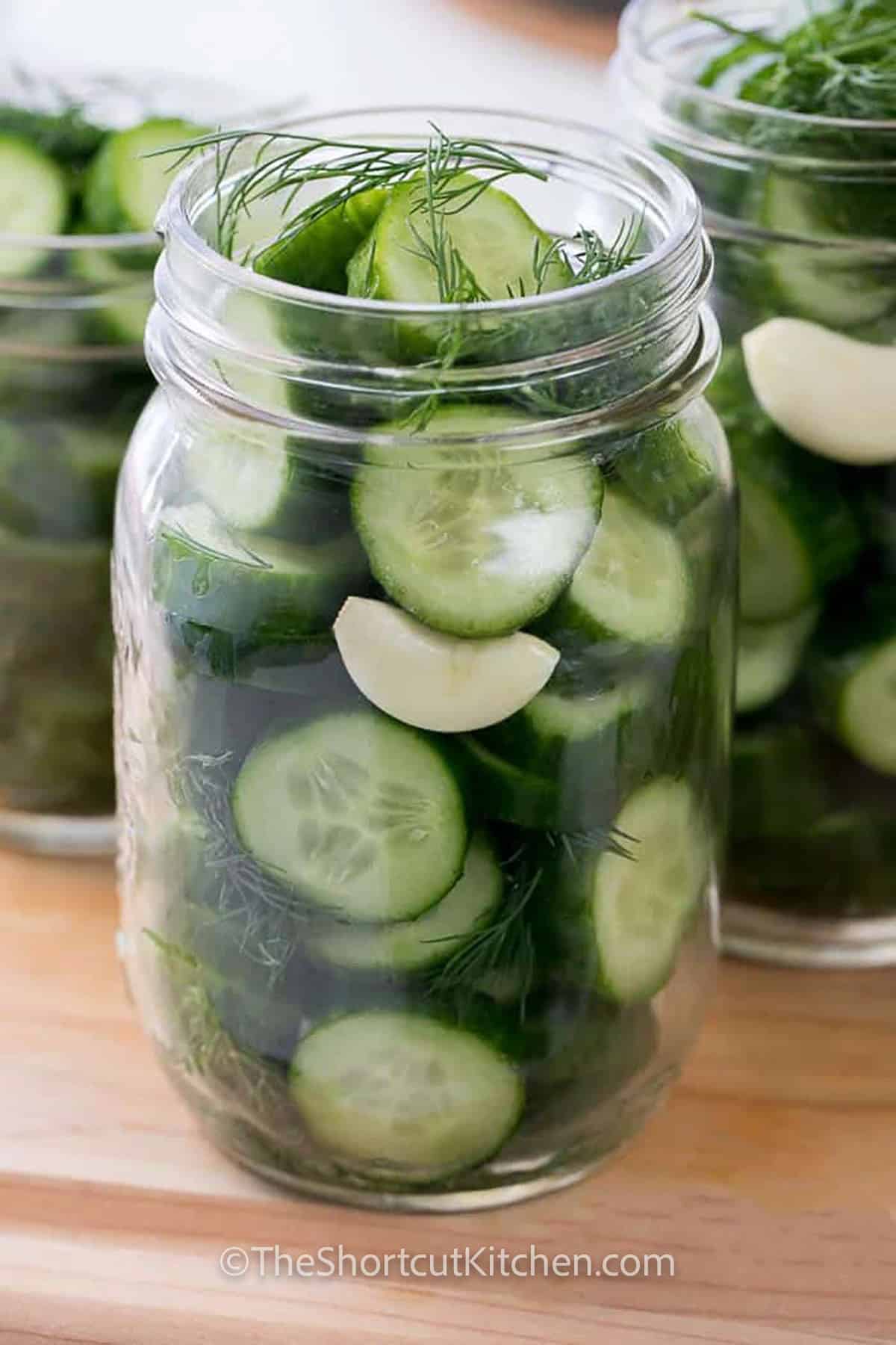 ingredients in a jar to make Refrigerator Dill Pickle Recipe